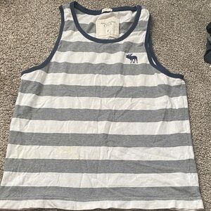 Abercrombie & Fitch Navy and White Striped Muscle Top